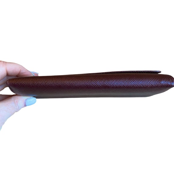 PRADA Maroon Saffiano Leather Flap Close Gold Tone Kisslock Continental Wallet - Picture 6 of 16